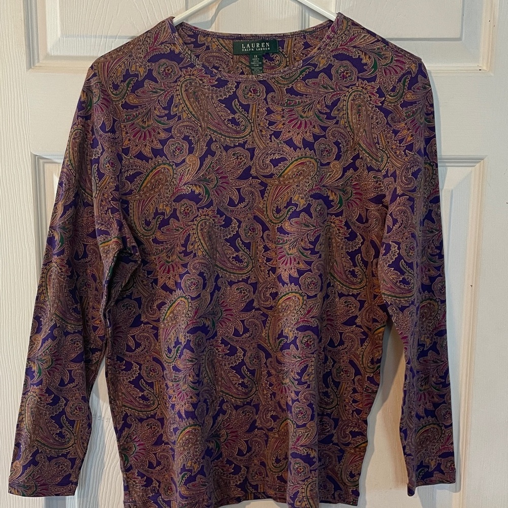 Lauren Ralph Lauren Size 1X Multicolor Paisley Top